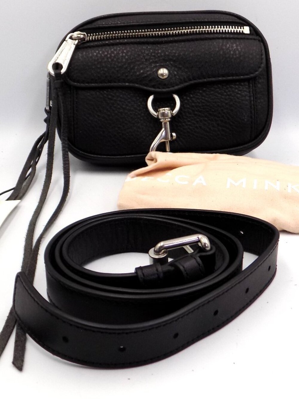 Rebecca Minkoff Blythe Belt Bag Fanny Pack Black Pebbled Leather Adjustable NWT